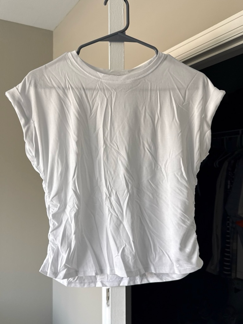 Women's White Rolled-Sleeve Crew Tee